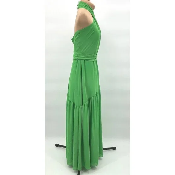 Belle Badgley Mischka Green Halter Maxi Dress Party Cocktail Maxi